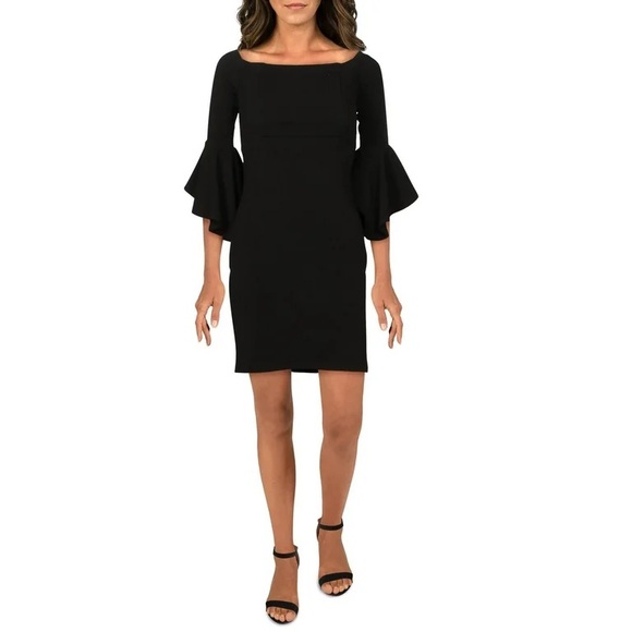 Black bodycon off the shoulder dress with bell sleeves size 0 - Picture 3 of 8